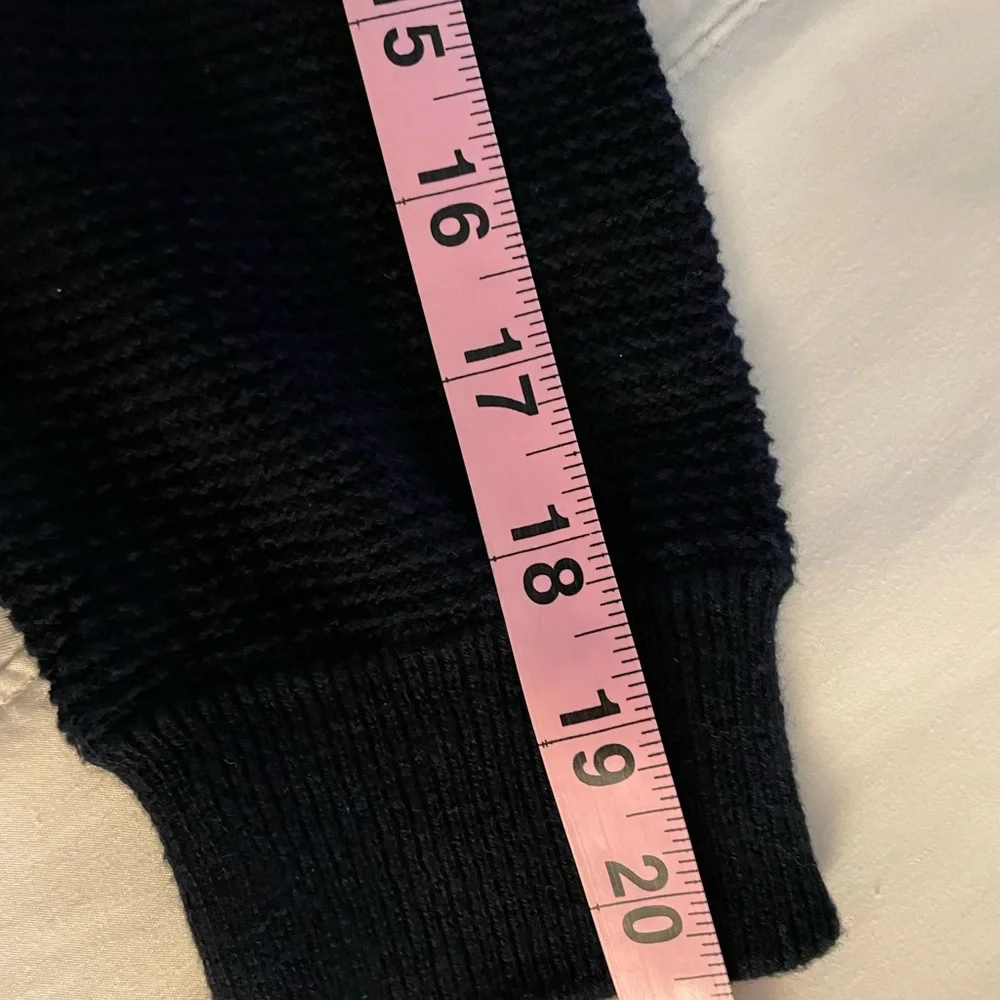 VINCE-Cotton Cropped Crew Neck Sweater Waffled Long Sleeve Navy Blue NWOT